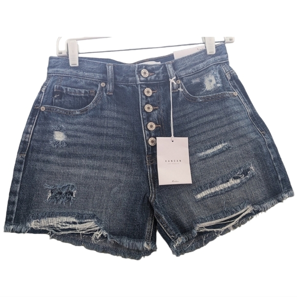 NEW KanCan Dark Wash Distressed Button Fly Estilo Jean Shorts 3/25 - Picture 1 of 4